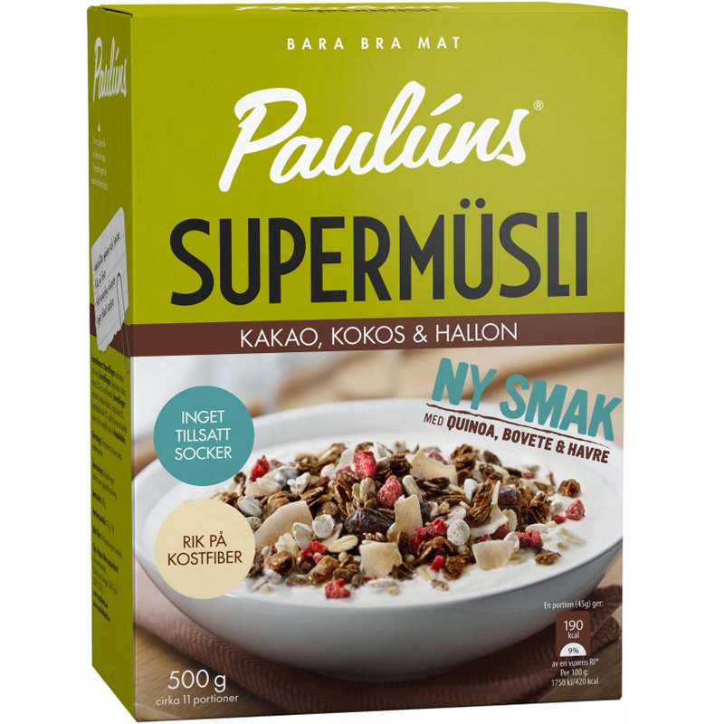 Mysli, kaakao, kookos & vadelma 500 g - 42% alennus