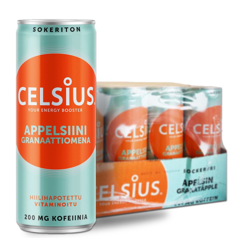 Laatikollinen "Appelsiini & Granaattiomena" Celsius-juomia 24 x 355ml - 38% alennus