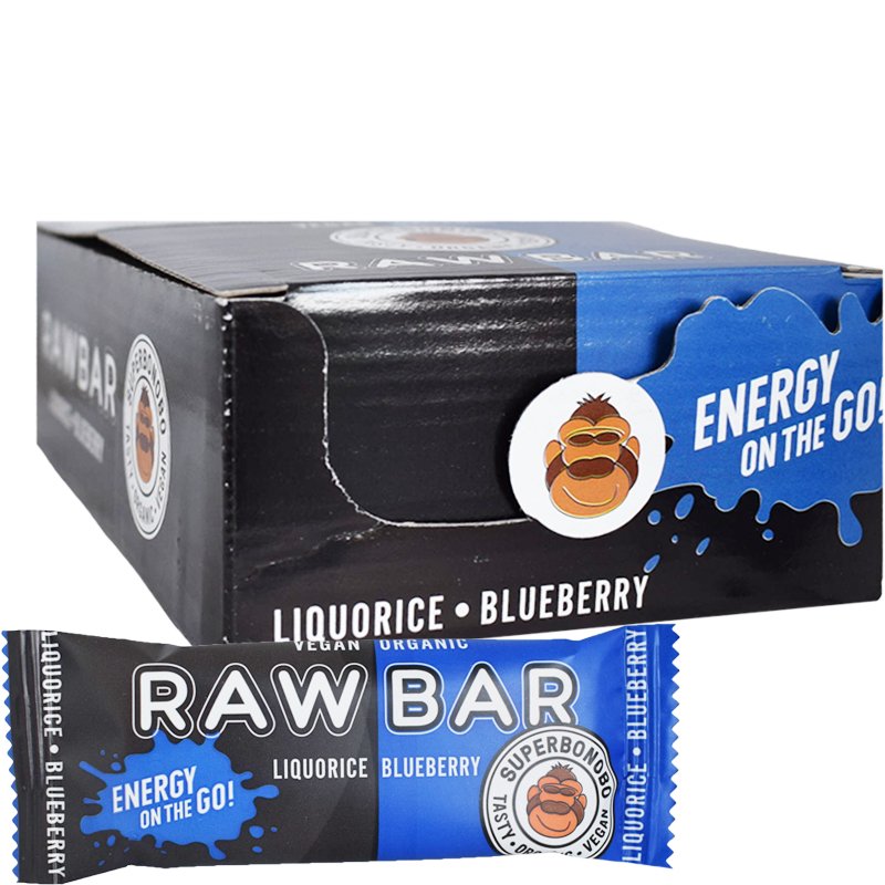 Luomu Laatikollinen Raakapatukoita "Liquorice & Blueberry" 20 x 30g - 64% alennus