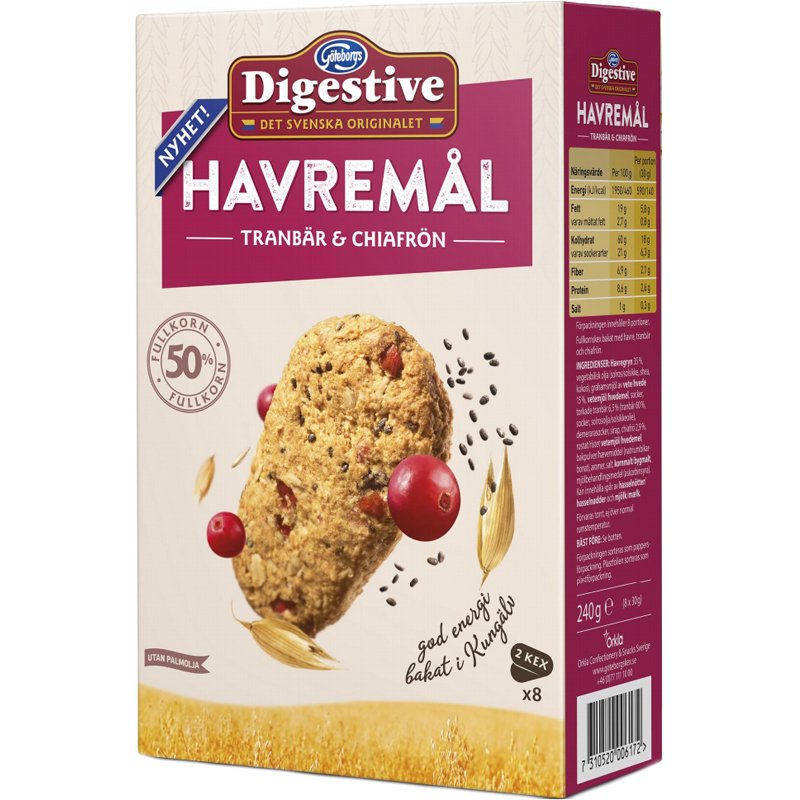 Havremål-keksit, Karpalo & Chia-siemen 240g - 35% alennus
